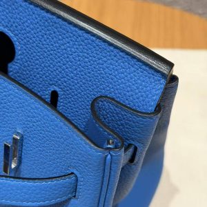 Hermes Birkin 30 Bag Handmade In Togo Calfskin Leather Silver Hardware 17 Blue Zalige - Image 9