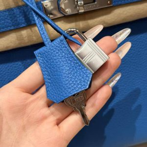 Hermes Birkin 30 Bag Handmade In Togo Calfskin Leather Silver Hardware 17 Blue Zalige - Image 7