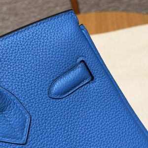 Hermes Birkin 30 Bag Handmade In Togo Calfskin Leather Silver Hardware 17 Blue Zalige - Image 4