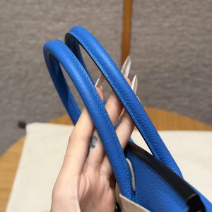 Hermes Birkin 30 Bag Handmade In Togo Calfskin Leather Silver Hardware 17 Blue Zalige - Image 3