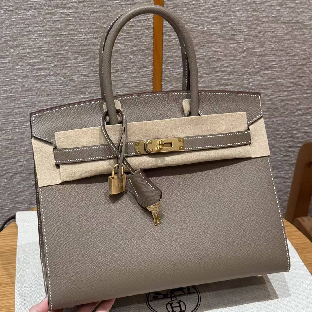 Hermes Birkin 30 Bag Handmade In Epsom Calfskin Leather Gold Hardware 18 Etoupe