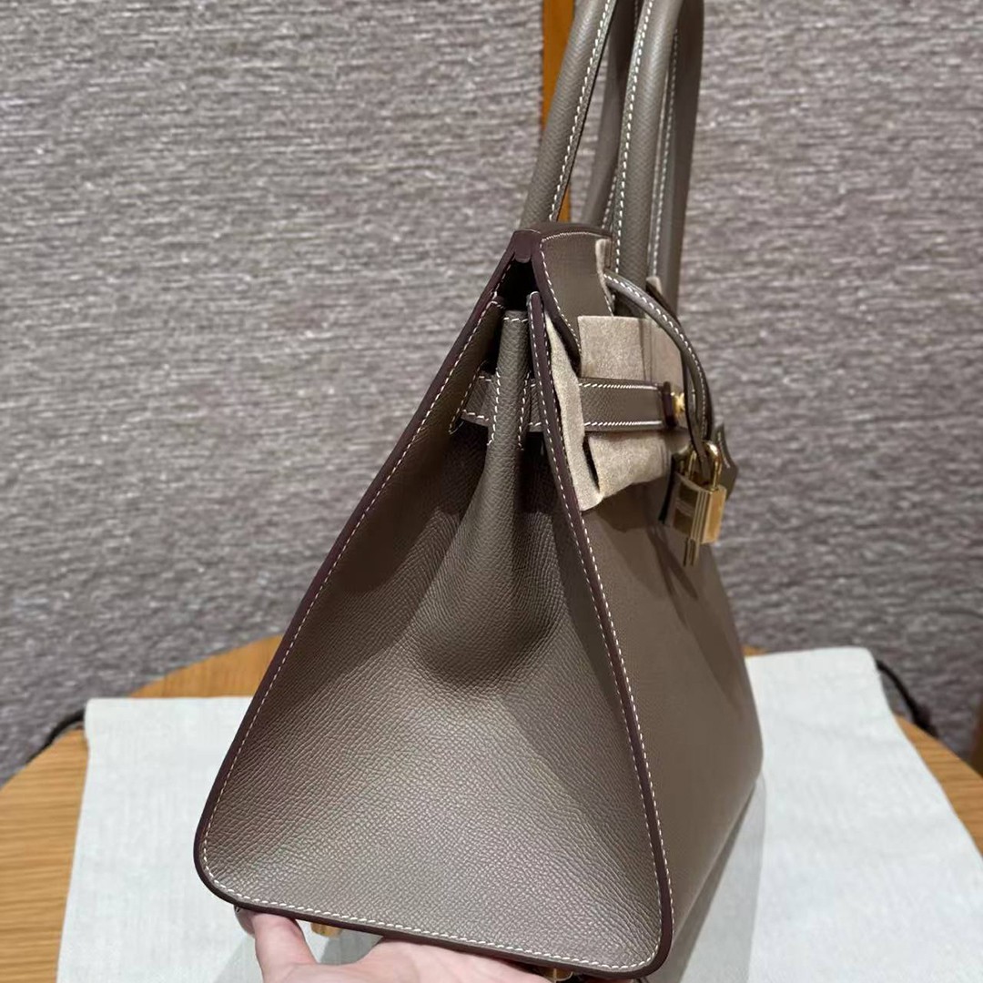 Hermes Birkin 30 Bag Handmade In Epsom Calfskin Leather Gold Hardware 18 Etoupe - Image 14