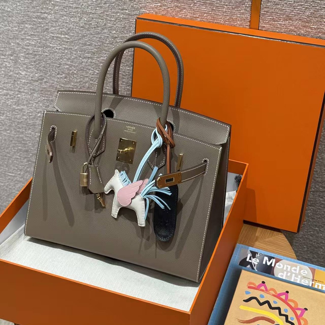 Hermes Birkin 30 Bag Handmade In Epsom Calfskin Leather Gold Hardware 18 Etoupe - Image 7