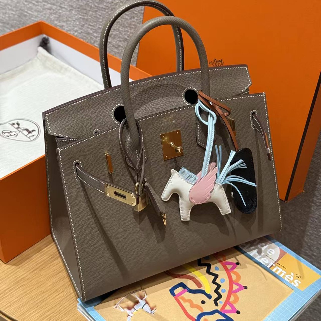 Hermes Birkin 30 Bag Handmade In Epsom Calfskin Leather Gold Hardware 18 Etoupe - Image 3