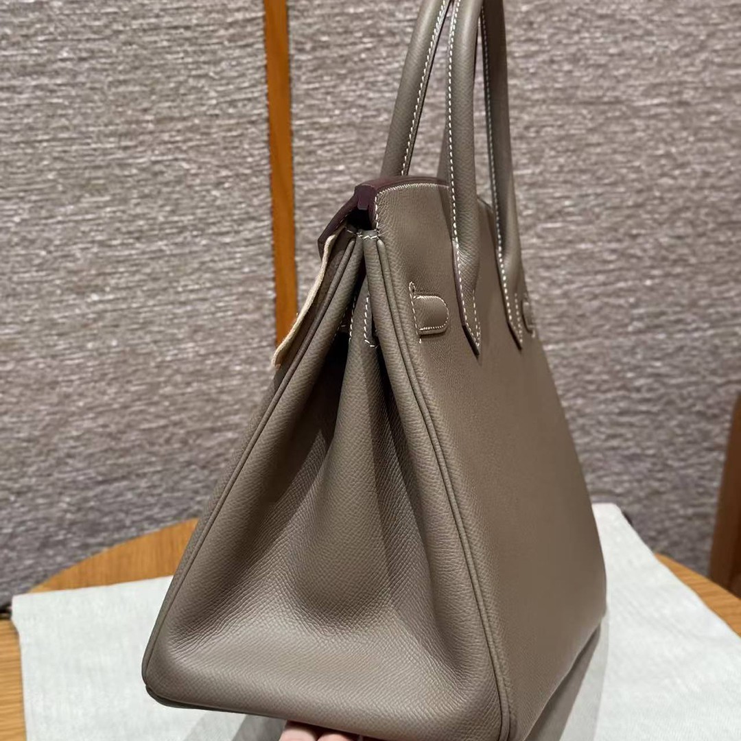 Hermes Birkin 30 Bag Handmade In Epsom Retourne Calfskin Leather Silver Hardware 18 Etoupe - Image 20