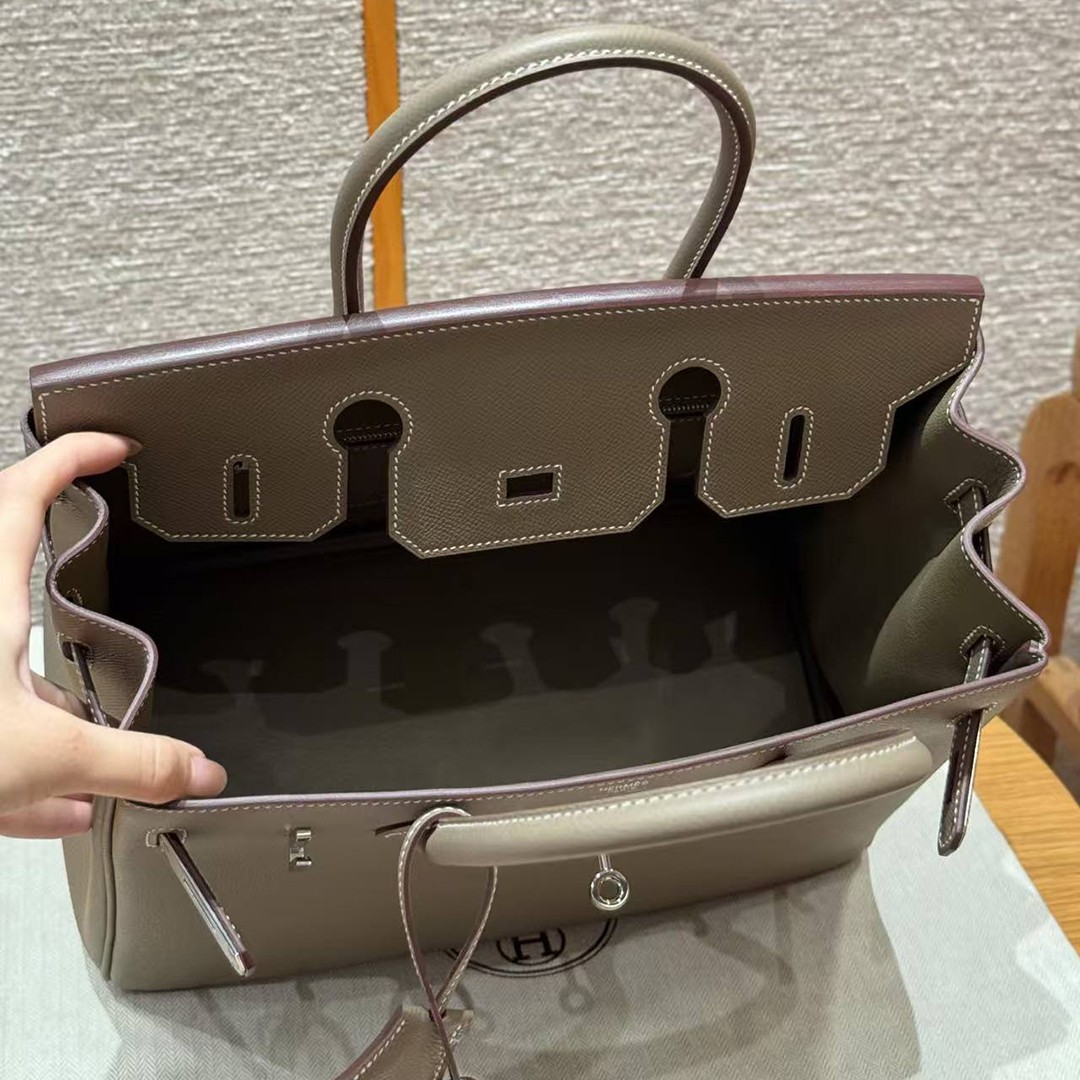 Hermes Birkin 30 Bag Handmade In Epsom Retourne Calfskin Leather Silver Hardware 18 Etoupe - Image 17
