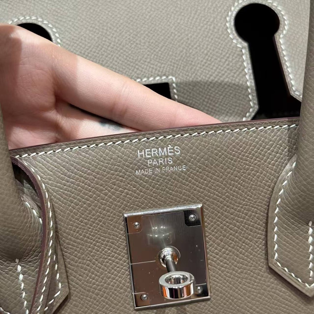 Hermes Birkin 30 Bag Handmade In Epsom Retourne Calfskin Leather Silver Hardware 18 Etoupe - Image 16