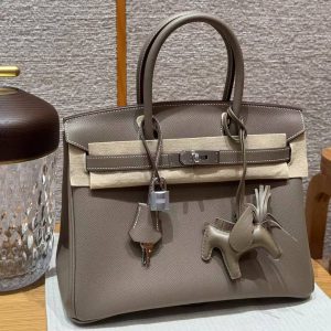 Hermes Birkin 30 Bag Handmade In Epsom Retourne Calfskin Leather Silver Hardware 18 Etoupe - Image 13