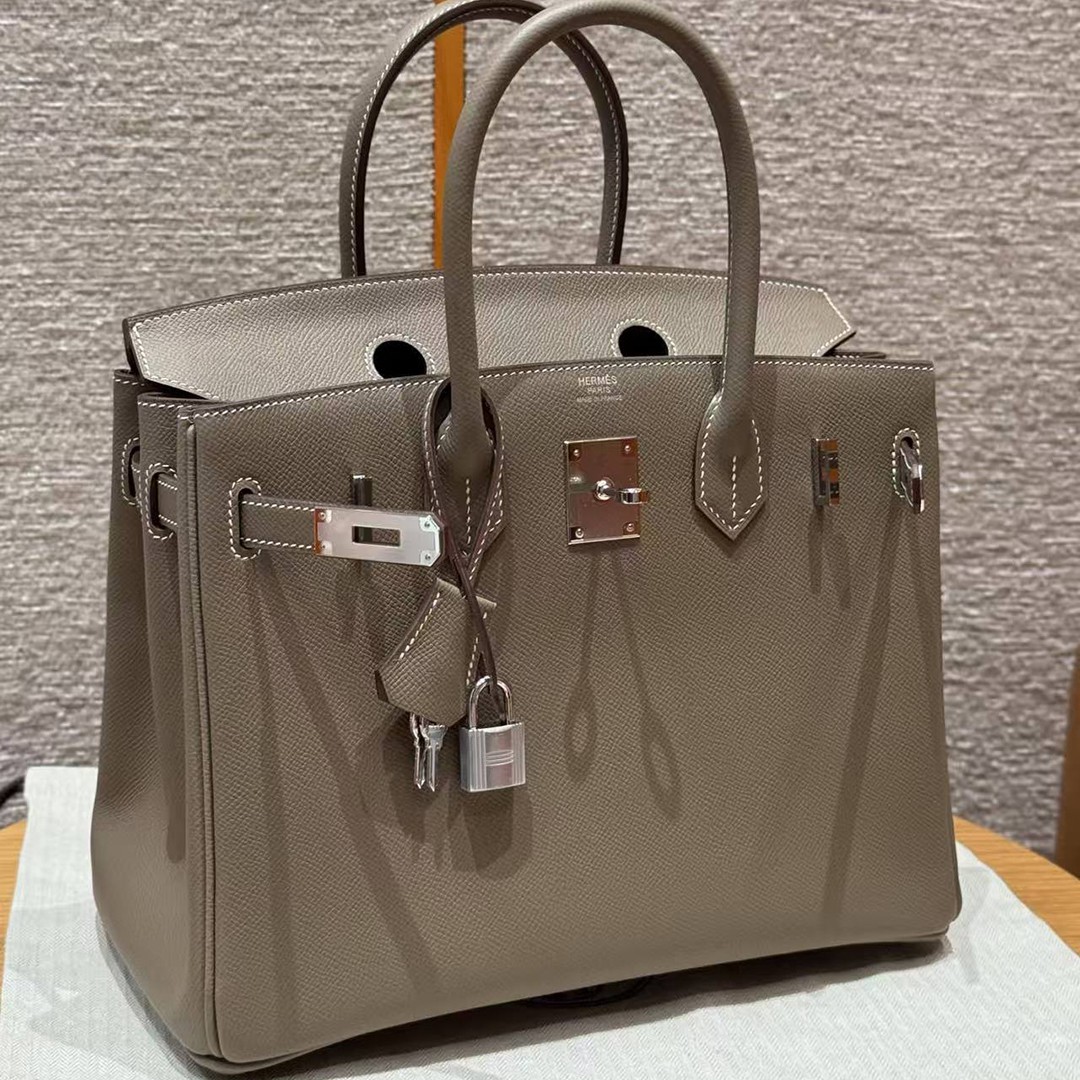Hermes Birkin 30 Bag Handmade In Epsom Retourne Calfskin Leather Silver Hardware 18 Etoupe - Image 12