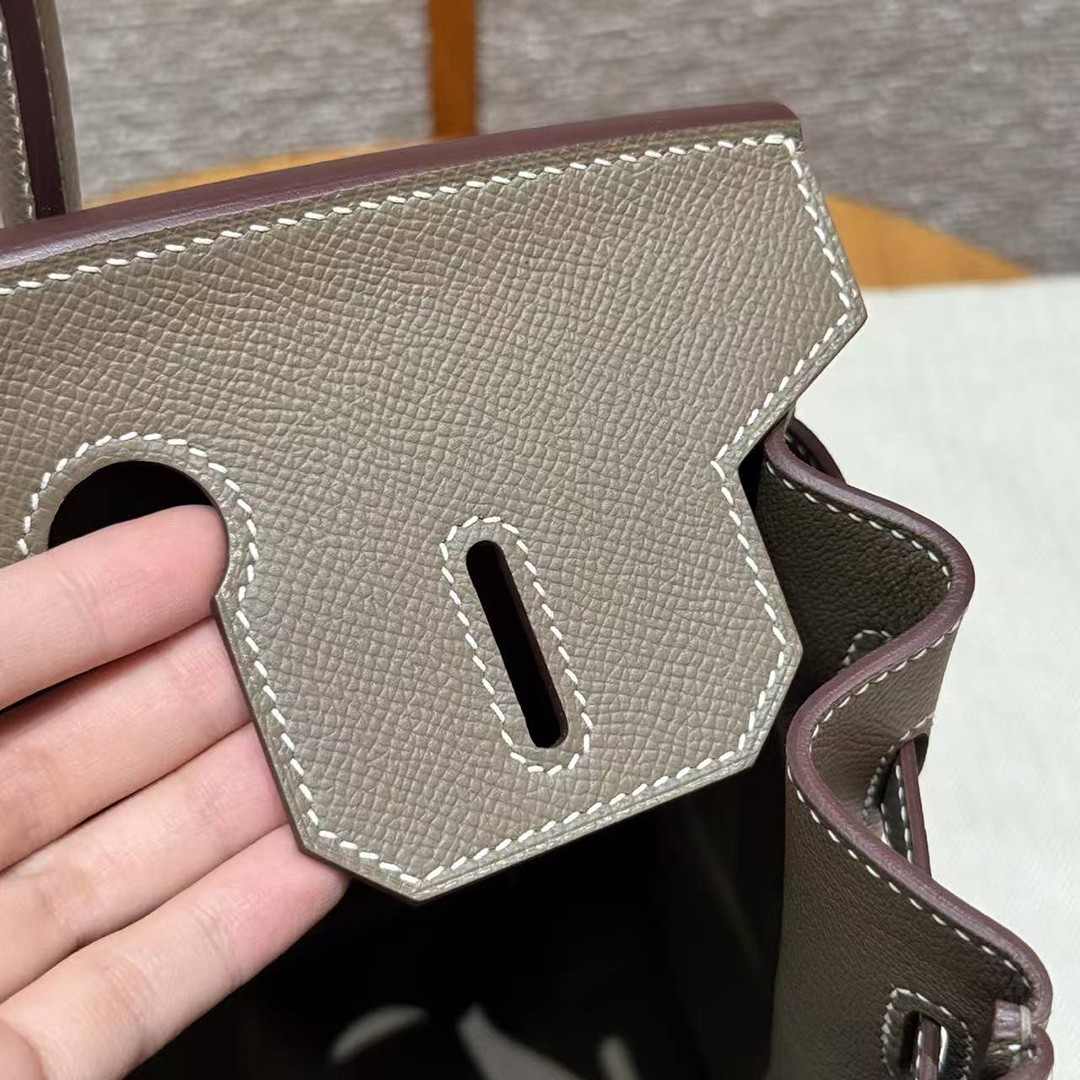 Hermes Birkin 30 Bag Handmade In Epsom Retourne Calfskin Leather Silver Hardware 18 Etoupe - Image 10