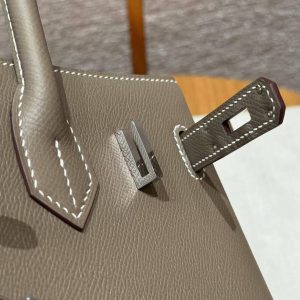 Hermes Birkin 30 Bag Handmade In Epsom Retourne Calfskin Leather Silver Hardware 18 Etoupe - Image 7