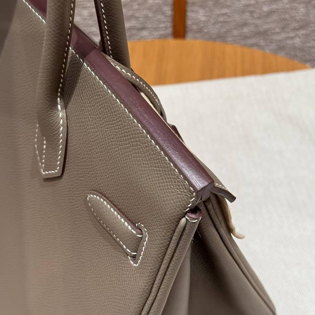 Hermes Birkin 30 Bag Handmade In Epsom Retourne Calfskin Leather Silver Hardware 18 Etoupe - Image 5