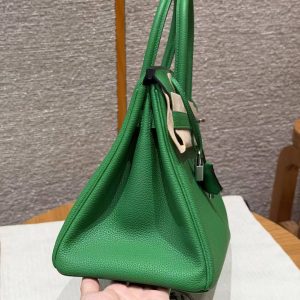 Hermes Birkin 30 Bag Handmade In Togo Calfskin Leather Silver Hardware 1K Bambou - Image 18