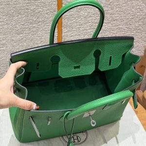 Hermes Birkin 30 Bag Handmade In Togo Calfskin Leather Silver Hardware 1K Bambou - Image 15