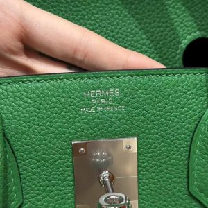 Hermes Birkin 30 Bag Handmade In Togo Calfskin Leather Silver Hardware 1K Bambou - Image 14