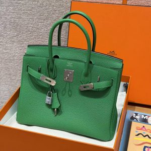 Hermes Birkin 30 Bag Handmade In Togo Calfskin Leather Silver Hardware 1K Bambou - Image 11