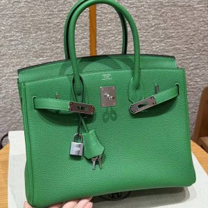 Hermes Birkin 30 Bag Handmade In Togo Calfskin Leather Silver Hardware 1K Bambou - Image 10