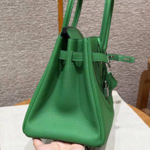 Hermes Birkin 30 Bag Handmade In Togo Calfskin Leather Silver Hardware 1K Bambou - Image 9