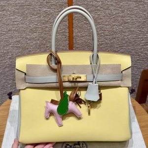 Alternative view of Hermes Birkin 30 Bag Handmade In Swift Calfskin Leather Gold Hardware 1Z Jaune Poussin 80 Girs Perle