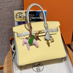 Hermes Birkin 30 Bag Handmade In Swift Calfskin Leather Gold Hardware 1Z Jaune Poussin 80 Girs Perle