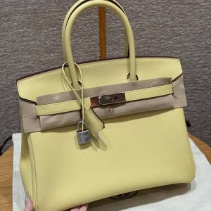Hermes Birkin 30 Bag Handmade In Epsom Calfskin Leather Silver Hardware 1Z Jaune Poussin