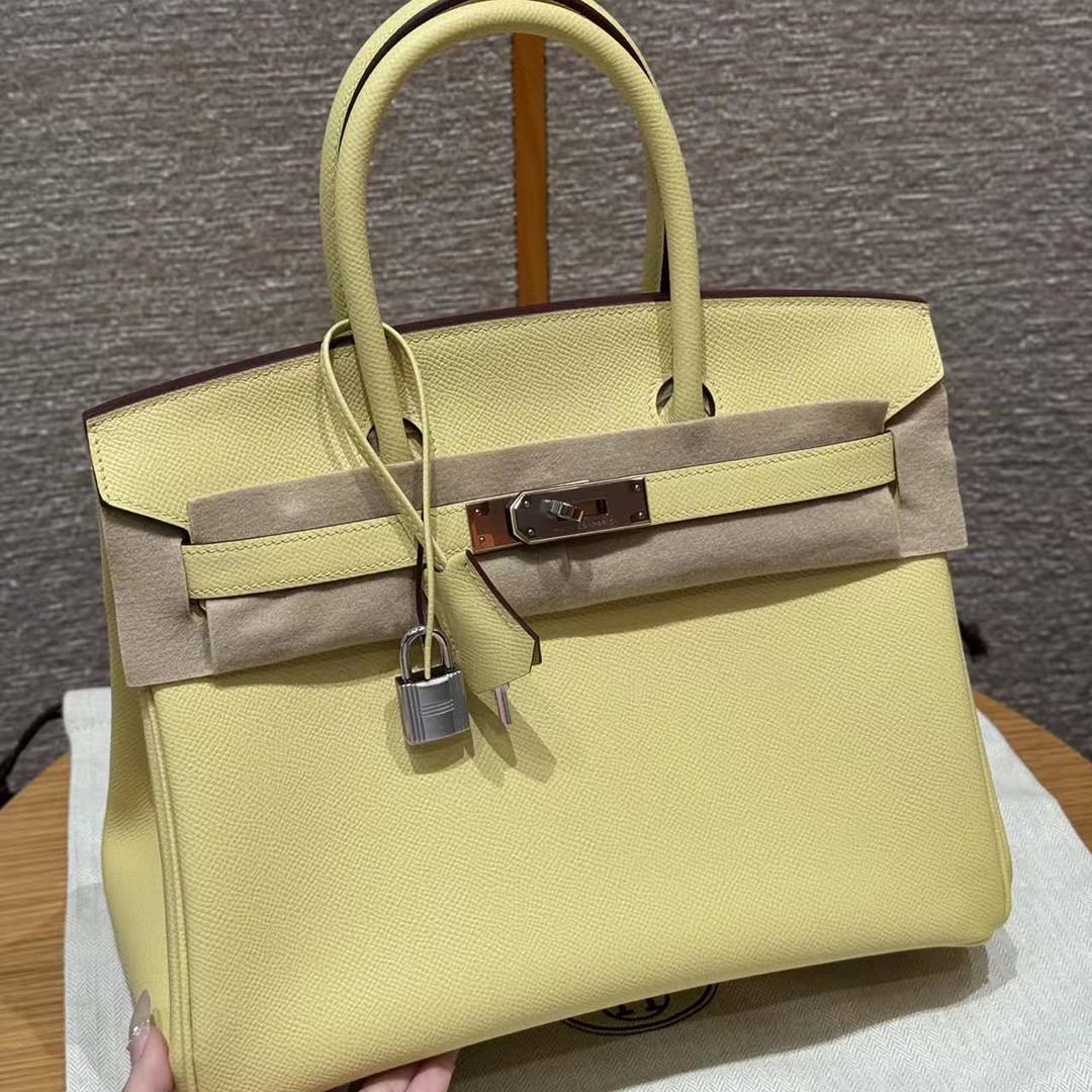 Hermes Birkin 30 Bag Handmade In Epsom Calfskin Leather Silver Hardware 1Z Jaune Poussin