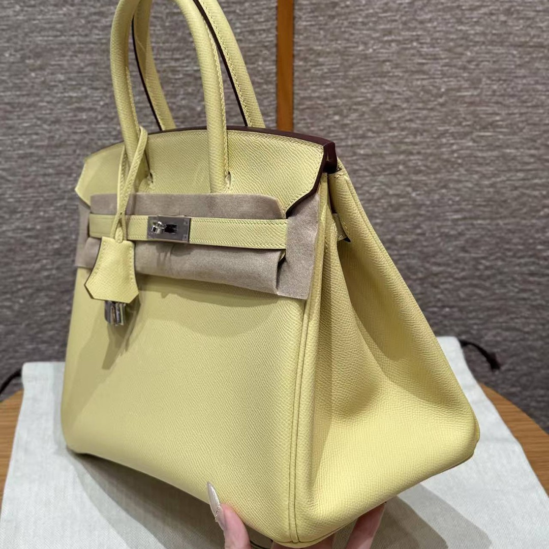 Hermes Birkin 30 Bag Handmade In Epsom Calfskin Leather Silver Hardware 1Z Jaune Poussin - Image 18