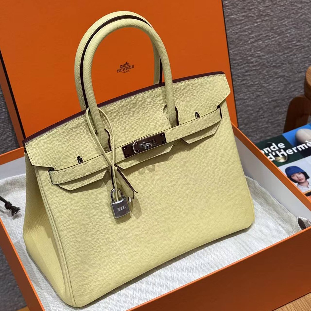 Hermes Birkin 30 Bag Handmade In Epsom Calfskin Leather Silver Hardware 1Z Jaune Poussin - Image 4