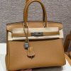 Hermes Birkin 30 Bag Handmade In Togo Calfskin Leather Silver Hardware 21 Natural Sable