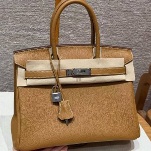 Hermes Birkin 30 Bag Handmade In Togo Calfskin Leather Silver Hardware 21 Natural Sable