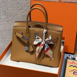 Hermes Birkin 30 Bag Handmade In Togo Calfskin Leather Silver Hardware 21 Natural Sable - Image 13