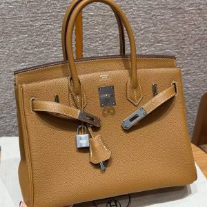 Hermes Birkin 30 Bag Handmade In Togo Calfskin Leather Silver Hardware 21 Natural Sable - Image 12