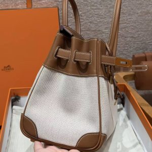 Hermes Birkin 30 Bag Handmade In Swift Calfskin Leather And Canvas Gold Hardware 37 Gold - Image 18