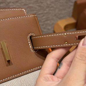 Hermes Birkin 30 Bag Handmade In Swift Calfskin Leather And Canvas Gold Hardware 37 Gold - Image 17