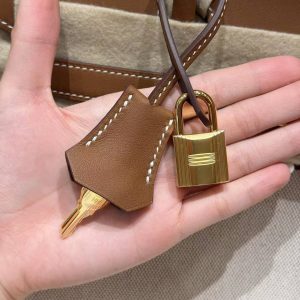 Hermes Birkin 30 Bag Handmade In Swift Calfskin Leather And Canvas Gold Hardware 37 Gold - Image 15