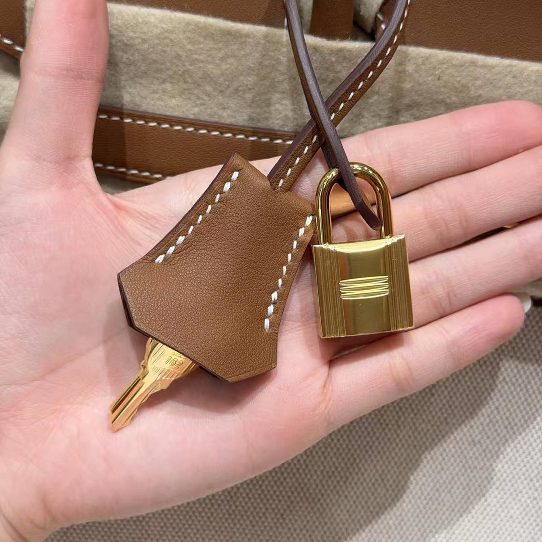 Hermes Birkin 30 Bag Handmade In Swift Calfskin Leather And Canvas Gold Hardware 37 Gold - Image 15
