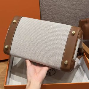 Hermes Birkin 30 Bag Handmade In Swift Calfskin Leather And Canvas Gold Hardware 37 Gold - Image 7