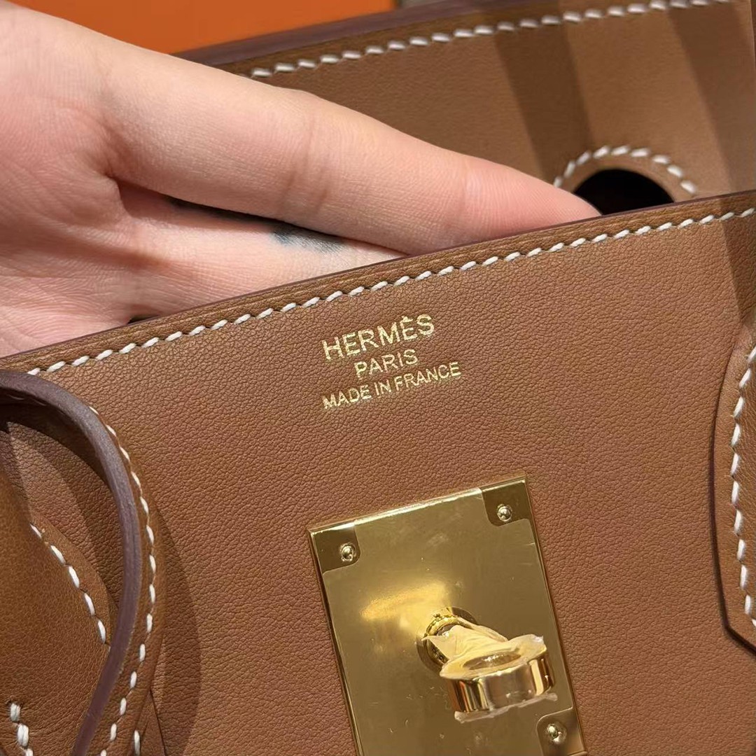 Hermes Birkin 30 Bag Handmade In Swift Calfskin Leather And Canvas Gold Hardware 37 Gold - Image 4
