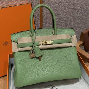Hermes Birkin 30 Bag Handmade In Togo Calfskin Leather Gold Hardware 3i Vert Criquent
