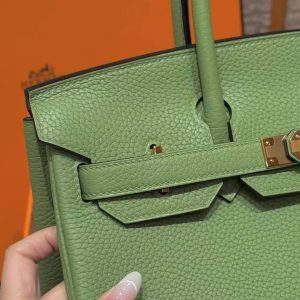 Hermes Birkin 30 Bag Handmade In Togo Calfskin Leather Gold Hardware 3i Vert Criquent - Image 14