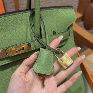 Hermes Birkin 30 Bag Handmade In Togo Calfskin Leather Gold Hardware 3i Vert Criquent - Image 13
