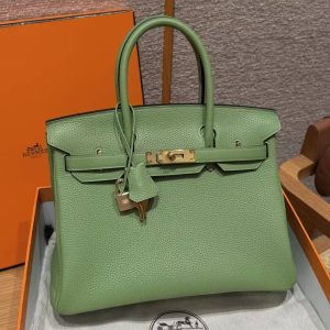 Hermes Birkin 30 Bag Handmade In Togo Calfskin Leather Gold Hardware 3i Vert Criquent - Image 12