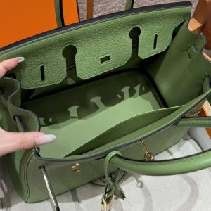 Hermes Birkin 30 Bag Handmade In Togo Calfskin Leather Gold Hardware 3i Vert Criquent - Image 10