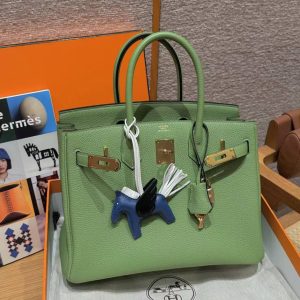 Hermes Birkin 30 Bag Handmade In Togo Calfskin Leather Gold Hardware 3i Vert Criquent - Image 4