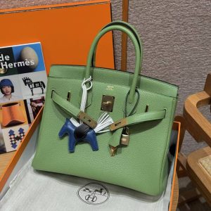 Hermes Birkin 30 Bag Handmade In Togo Calfskin Leather Gold Hardware 3i Vert Criquent - Image 3