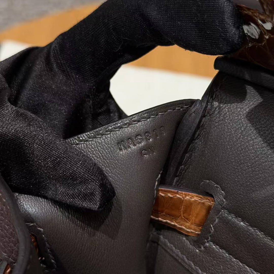 Hermes Birkin 30 Bag Handmade In Togo Calfskin Leather Niloticus Crocodile Leather Gold Hardware 47 Chocolate 33 Miel - Image 15