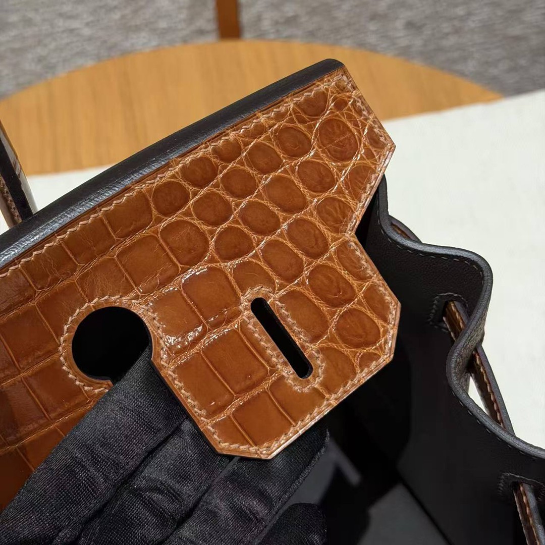 Hermes Birkin 30 Bag Handmade In Togo Calfskin Leather Niloticus Crocodile Leather Gold Hardware 47 Chocolate 33 Miel - Image 10