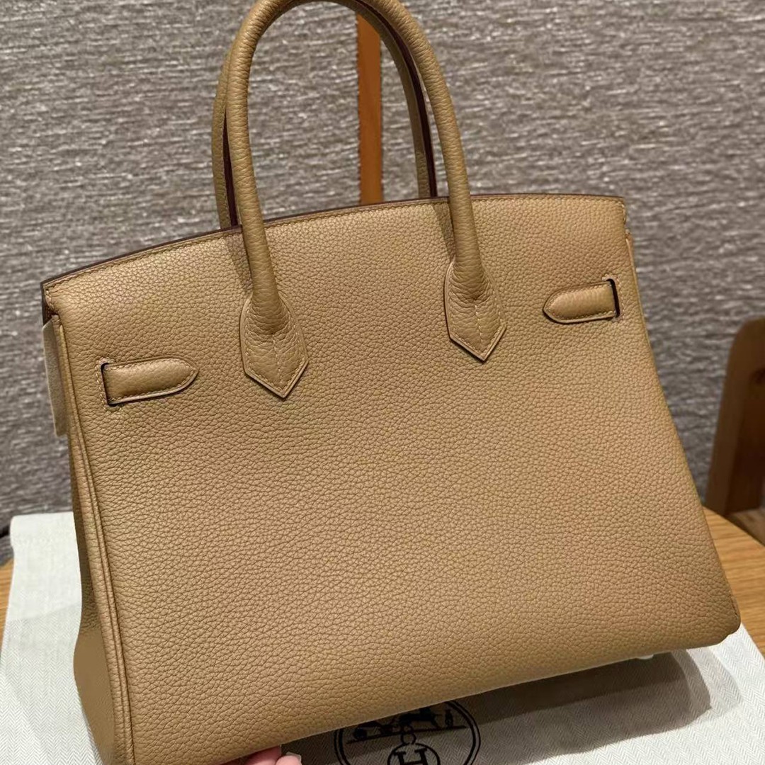 Hermes Birkin 30 Bag Handmade In Togo Calfskin Leather Gold Hardware 4B Biscuit - Image 2