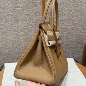 Hermes Birkin 30 Bag Handmade In Togo Calfskin Leather Gold Hardware 4B Biscuit - Image 20