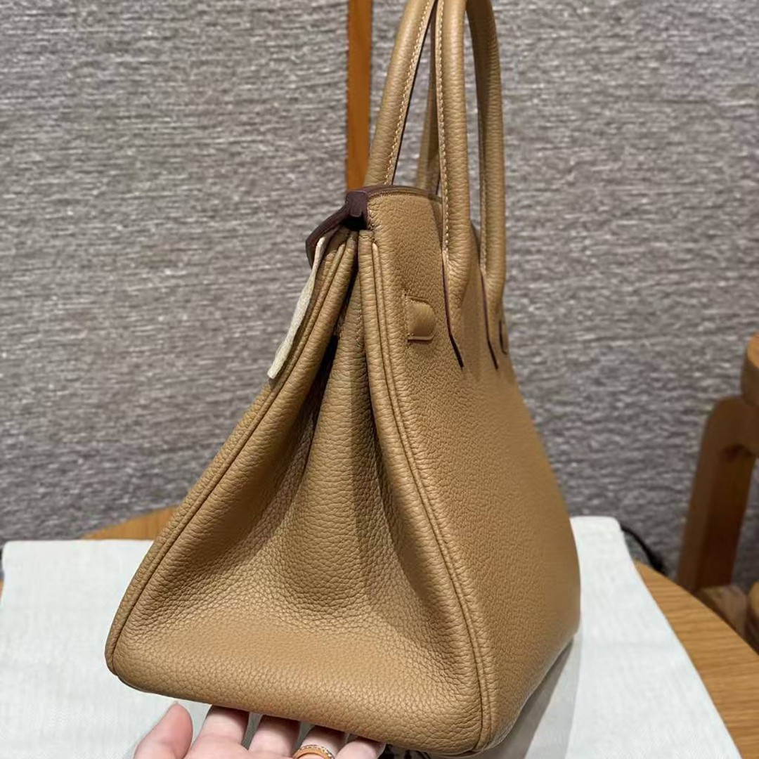 Hermes Birkin 30 Bag Handmade In Togo Calfskin Leather Gold Hardware 4B Biscuit - Image 19